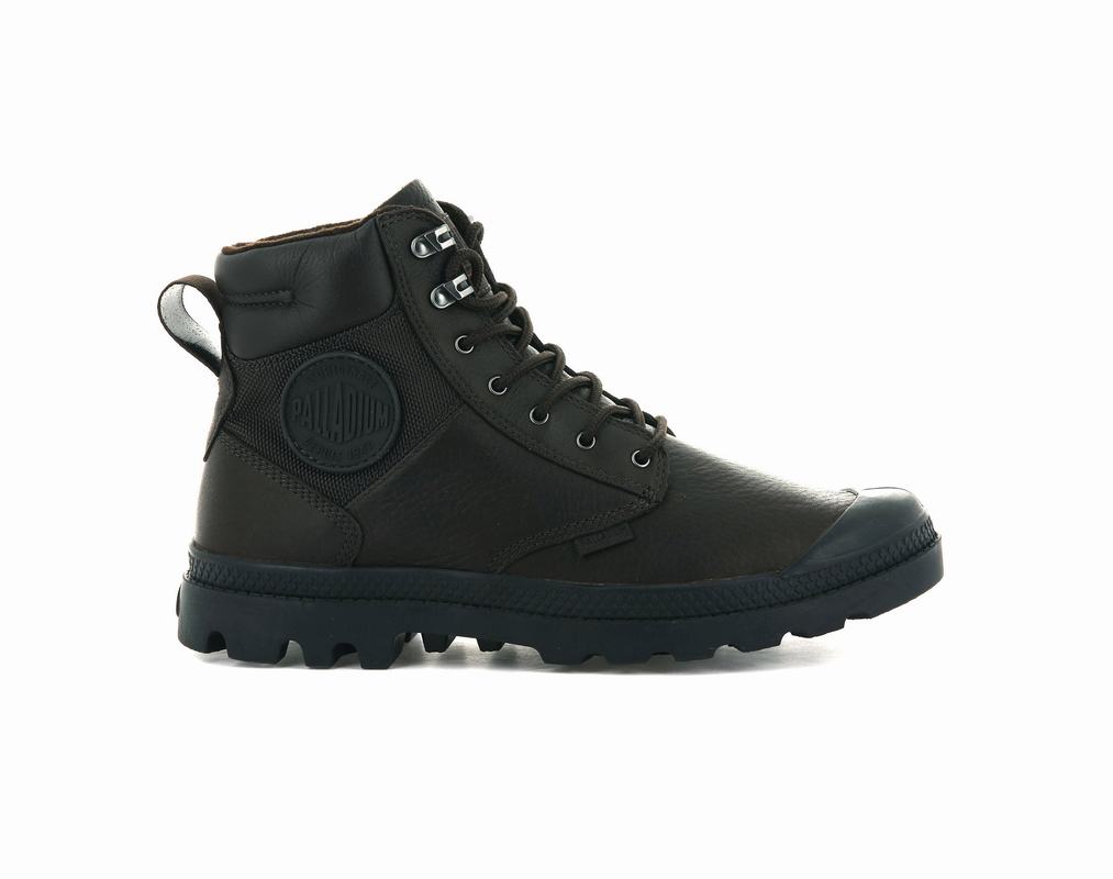 Palladium Pampa Shield Wp+ Lth Mens Waterproof Boots Dark Brown Australia [XLEPOZ-601]